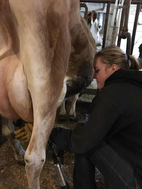 In addition to attending college full-time, Sara Kroll helps out with the milking at the family's Luxemburg, WI, farm.