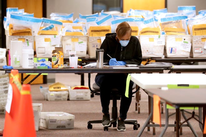 Stephanie Rushing, an election service coordinator with the City of Milwaukee Election Commission, counts ballots in April.
